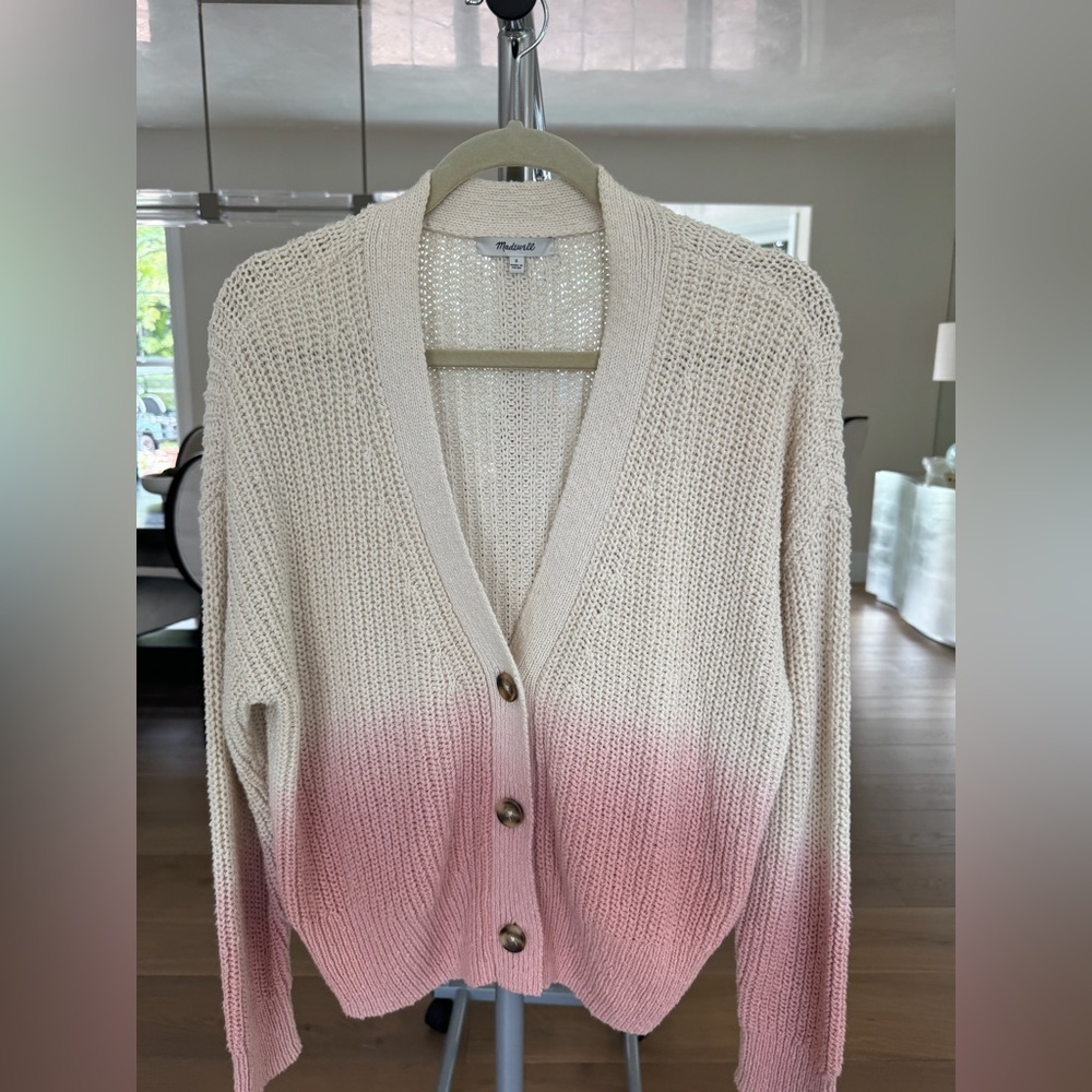 Madewell Dip-Dye Courtland Cardigan, Size S, Ecru & Pink